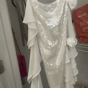 12th Tribe White Sequin Mini Dress